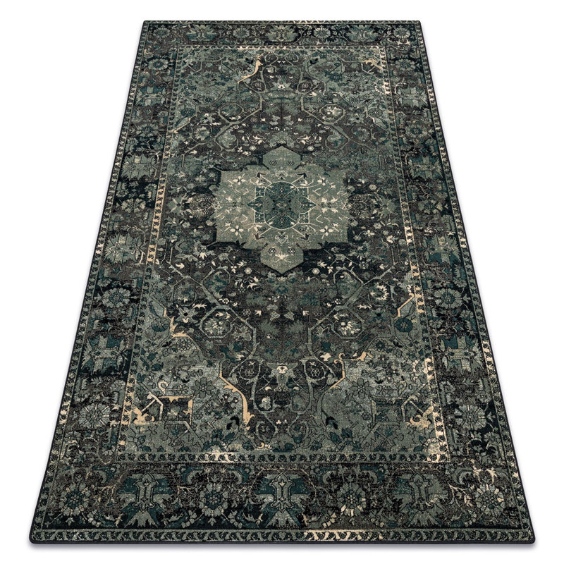 Raiden Oriental Wool Area Rug, Rectangular 170 x 235cm, Green
