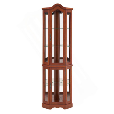Vitrine de coin avec lumières, tablettes réglables en verre trempé, dos en miroir, vitrine, noyer (ampoule E26 non incluse)