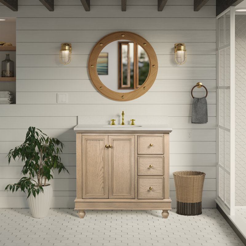 Dorismar 36" Single Bathroom Vanity Set, Engineered White, Greige Oak