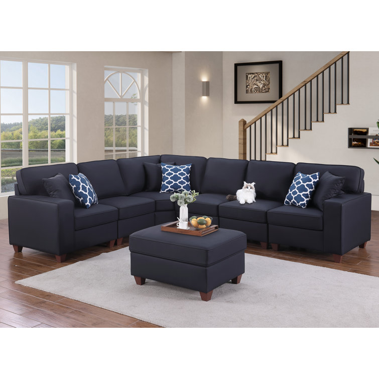 Shayle Artificial Leather Modular Sectional With Ottoman