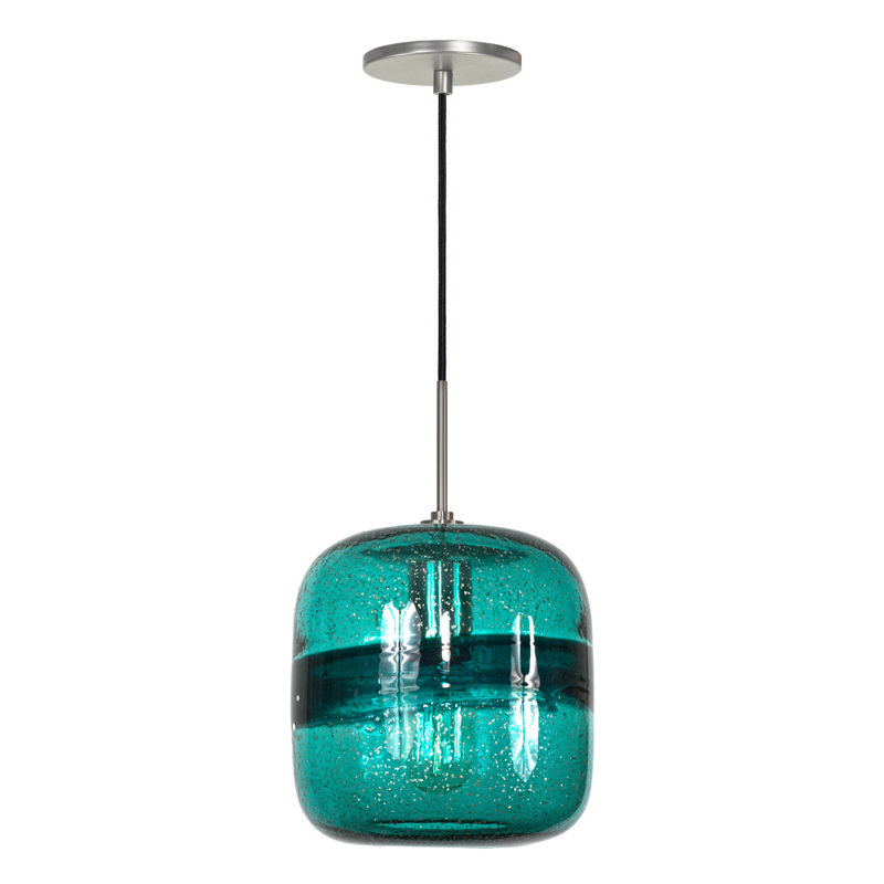 Luminaire suspendu tambour unique / remarquable à 1 lumière Evisage VI, Nickel brossé, Bleu sarcelle