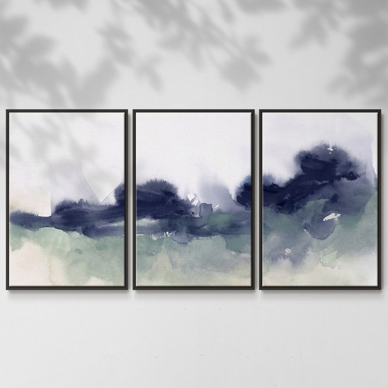 Lake Fog II - Toile encadrée multi-pièces, H 40 po x l 78 po x P 2 po, Noir