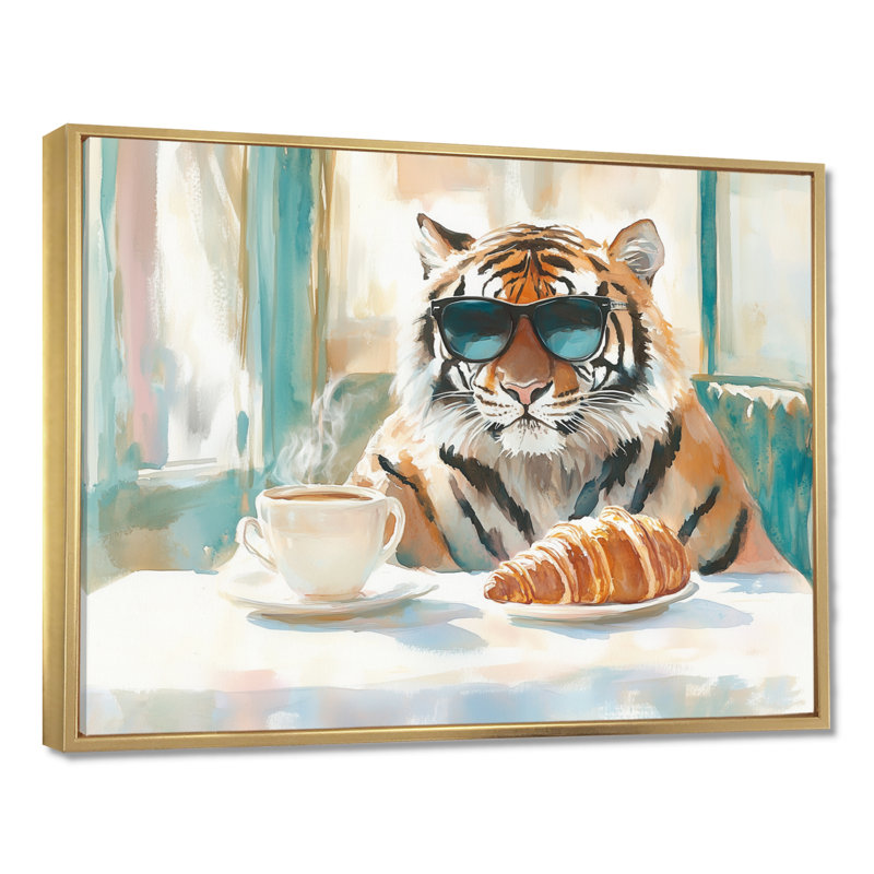 Brunch parisien - Toile encadrée Tigre, H 12 po x l 20 po, Cadre flottant doré