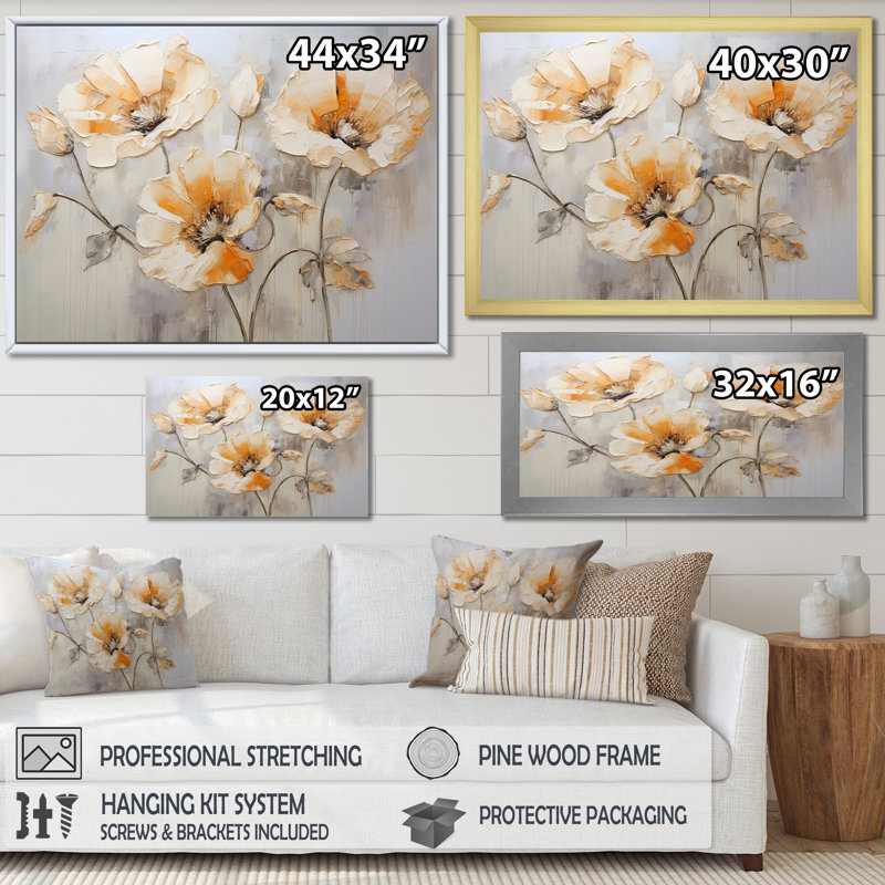 «Beige Poppy Meadow Melody VI» sur toile, Cadre naturel flottant, 30" H x 40" W