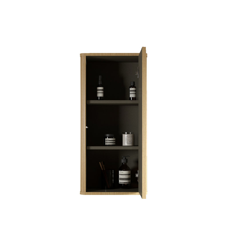 Bathroom Floating Side Cabinet In Natural Oak - Wall Mounted For Small Spaces Pre-Assembled & Plywood Made Safe Curvy Design Stylish Striped Finish 2 Adjustable Shelves Storage Tiny Scratch And Water