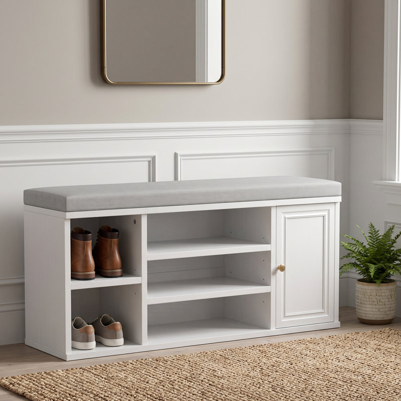 Banc à chaussures avec rangement, banc d'entrée avec coussin, banc d'entrée à 2 niveaux, petit banc d'entrée pour couloir, vestibule ou chambre