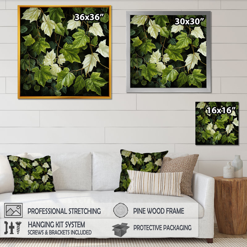 «Ivory Ivy Green Leaves Canopy I», reproduction sur toile, H 16 po x l 16 po x P 1 po, Cadre simple noir