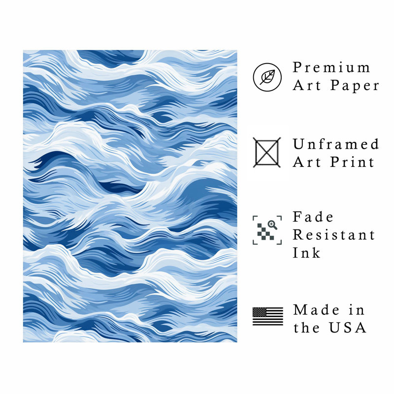 «Beach and Coastal Ocean Waves», reproduction d'art sans cadre, H 10 po x l 8 po