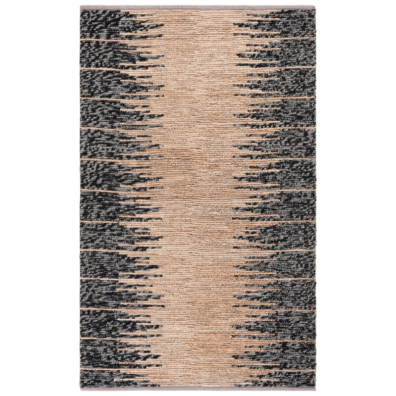 Shivali Natural Fiber Hand Woven Jute/Wool Abstract Rug in Black/Natural, Rectangle 5' x 8'