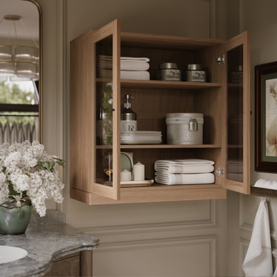 Armoire murale de salle de bain en chêne européen à 100% avec portes en verre teinté Palace Imports Premium, l 32 po x H 35,75 po