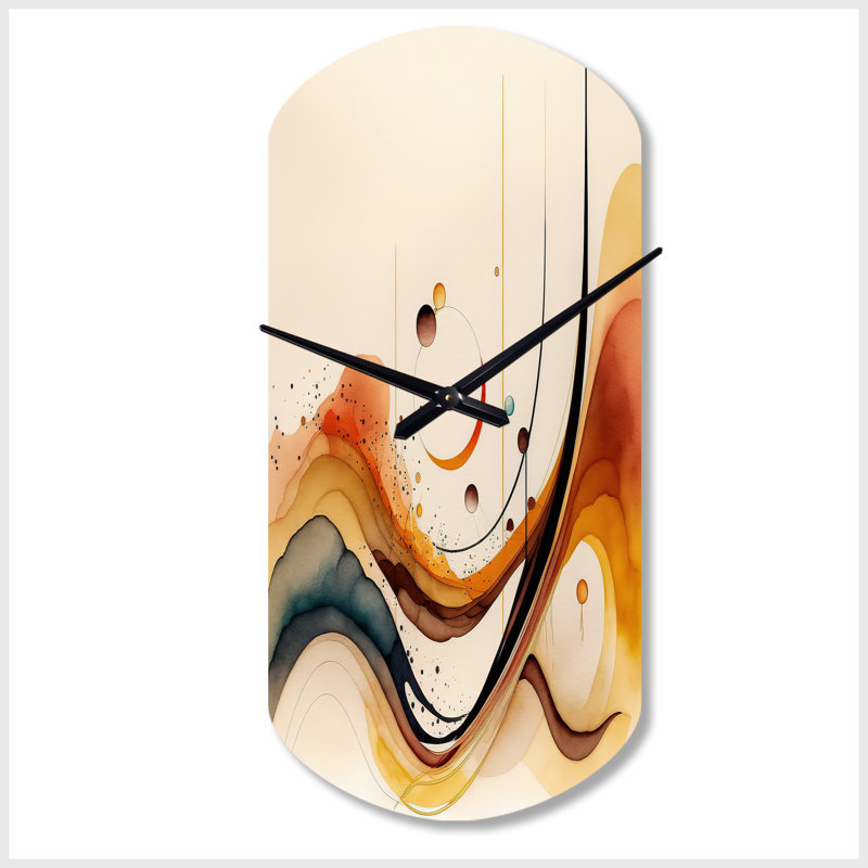 «Burnt Orange Waves Abstract V - Minimalisme», horloge murale asymétrique, Petit