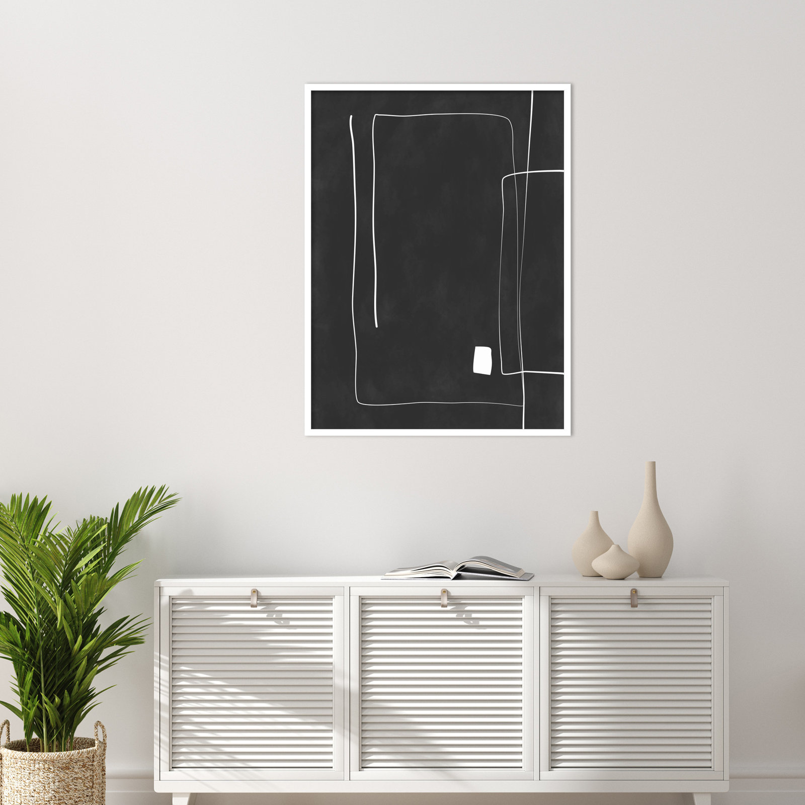 Iveta "Black and White 36" Print, White, 41" H x 31" W