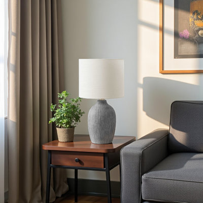 Caprice Standard Ceramic Table Lamp in Gray and Ivory, 17.25'' H X 9.39'' W X 9.39'' D