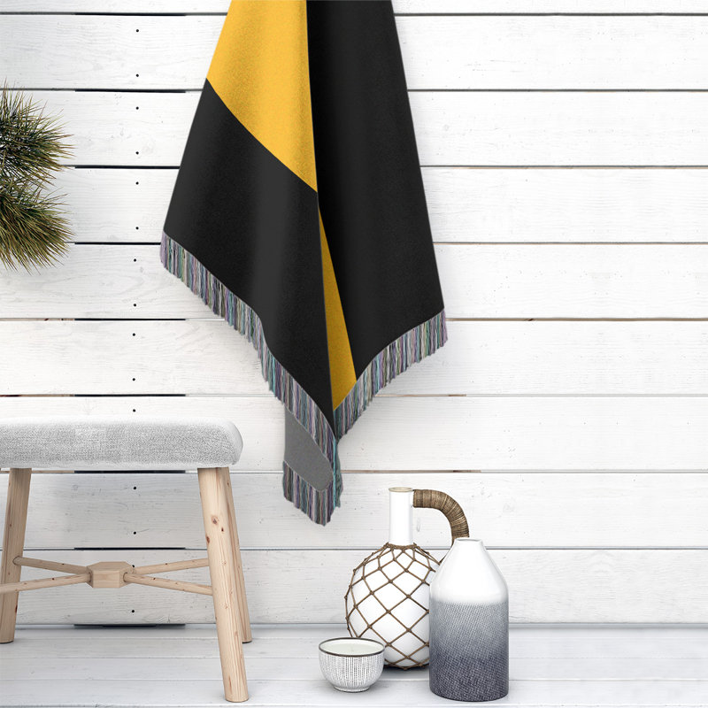 Hand Woven Throw Blanket, 60" x 80", Black/Pittsburgh Gold/Black, Fleece