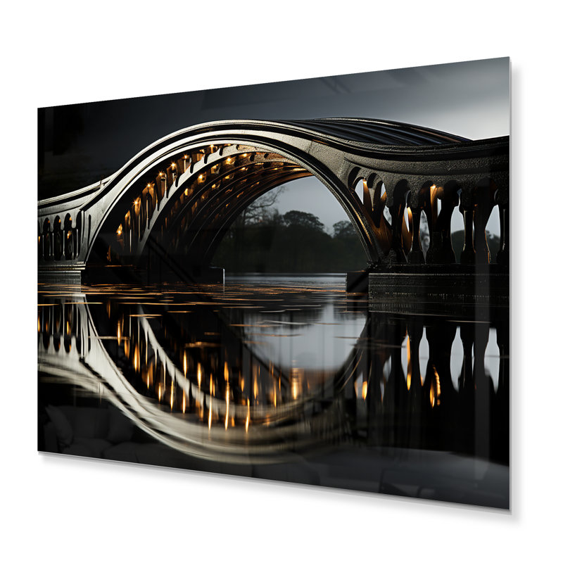 Pont noir avec reflets onyx - architecture, art mural en métal, salon, H 12 po x l 20 po x P 1 po