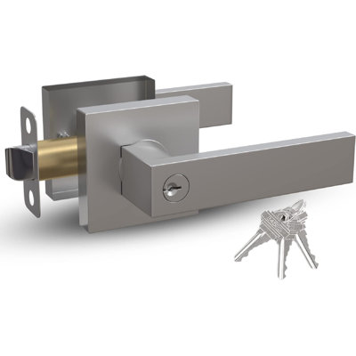 Mega Handles ROBELL Reversible Interior Door Lever with Square Rosette for Bedrooms, Bathrooms, Hallways, and More | Modern Stainless Door Lock