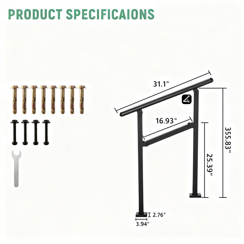 2-Pack Adjustable Outdoor Step Handrail For 1-2 Steps, Heavy-Duty Steel Stair Railing With Anti-Slip Grip, Easy Installation For Porch, Deck, And Concrete Surfaces