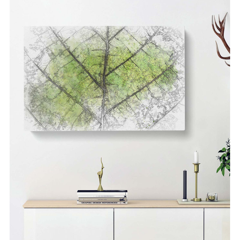Lines of the Leaf in Abstract - Wrapped Canvas Drawing - Wrapped Canvas, 50cm H x 76cm W x 3cm D