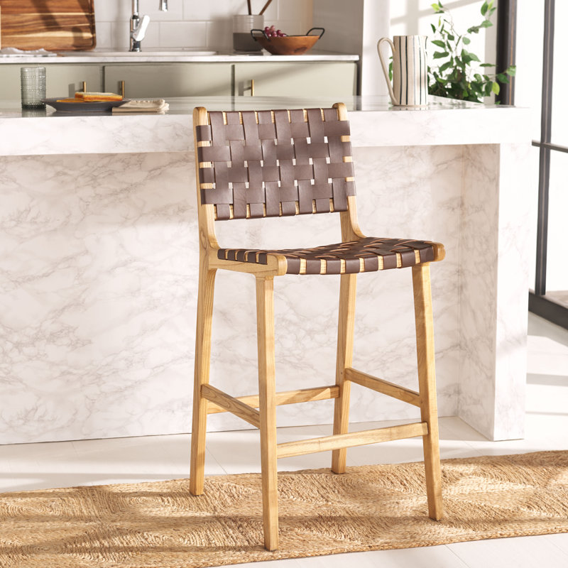 Tabouret Alston, Cuir cognac / cadre naturel, Tabouret de comptoir (siège d'une hauteur de 27,1