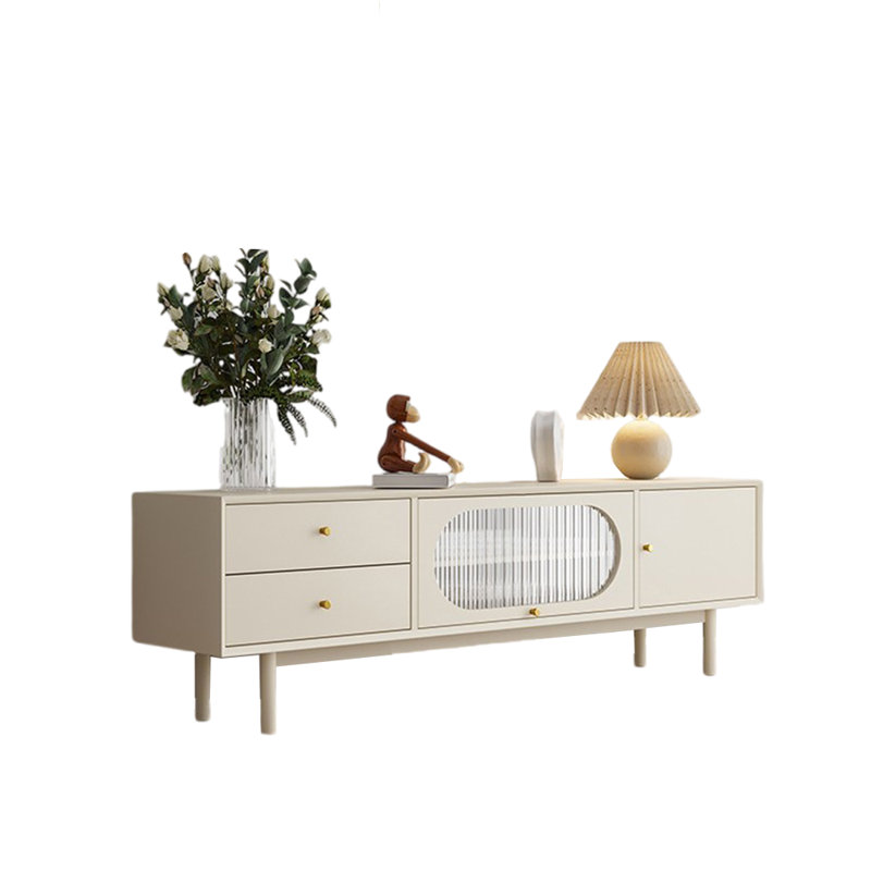 Meuble télé en bois massif de style japonais, Crème, crème, 70.87"