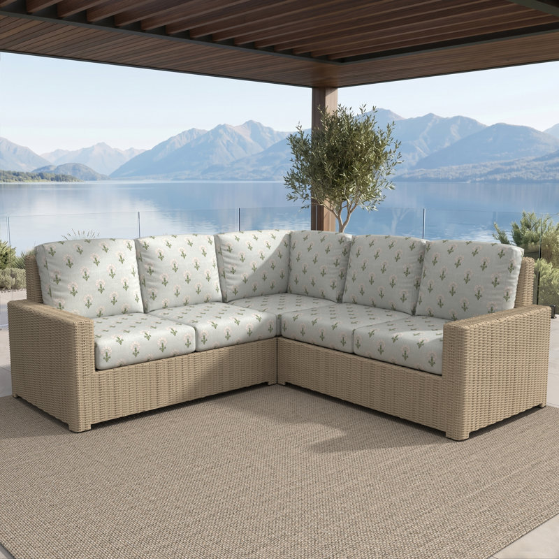 Henri Outdoor Patio Sectional Seating Group With Sunbrella Cushions, Sunbrella® Mira Celeste