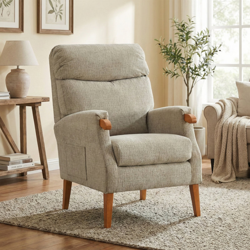 Upholstered Side Chair, Beige Polyester Blend