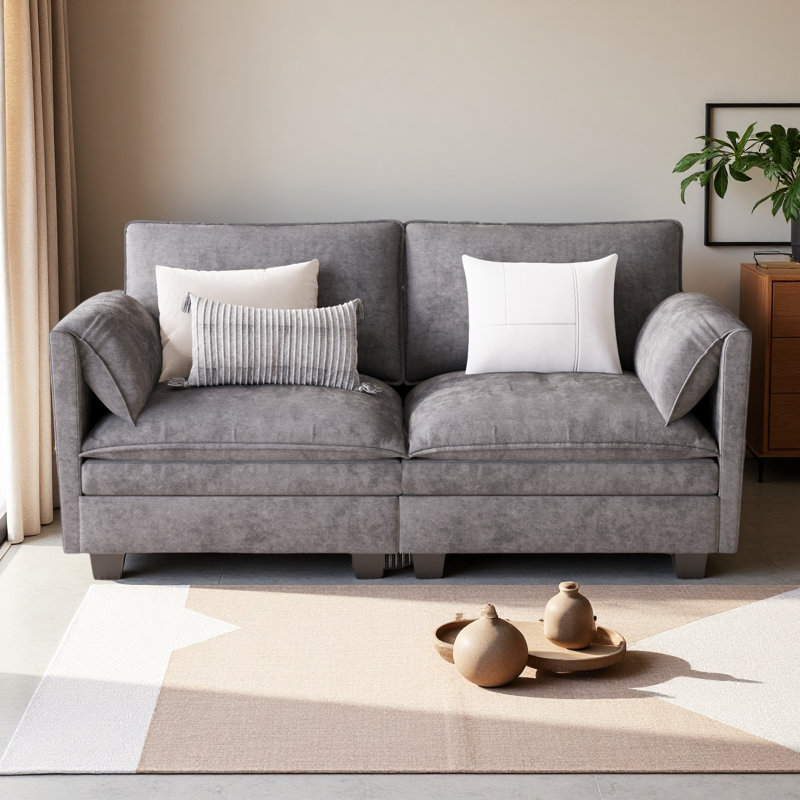 74.27'' Loveseat Sofa, 2 Seater Comfy Couch,Mid Century Modern Designed For Small Spaces, Grey