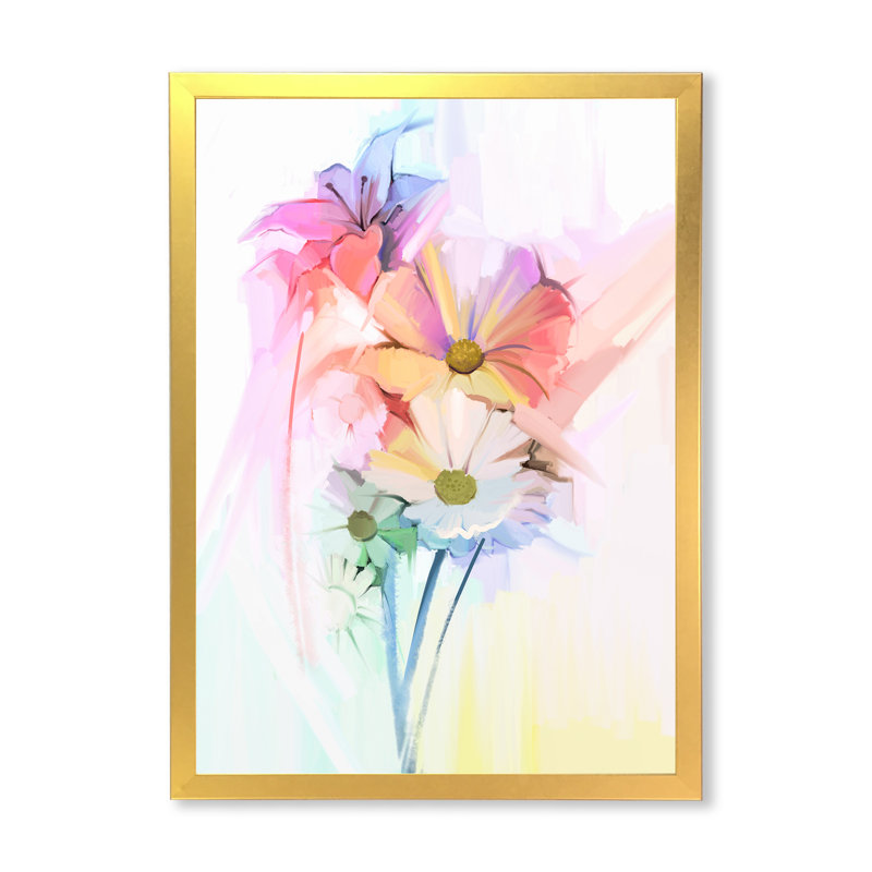 «Modern Gerbera Daisy Flower», reproduction d'art sur toile traditionnelle, Cadre photo doré, H 32 po x l 16 po x P 1 po