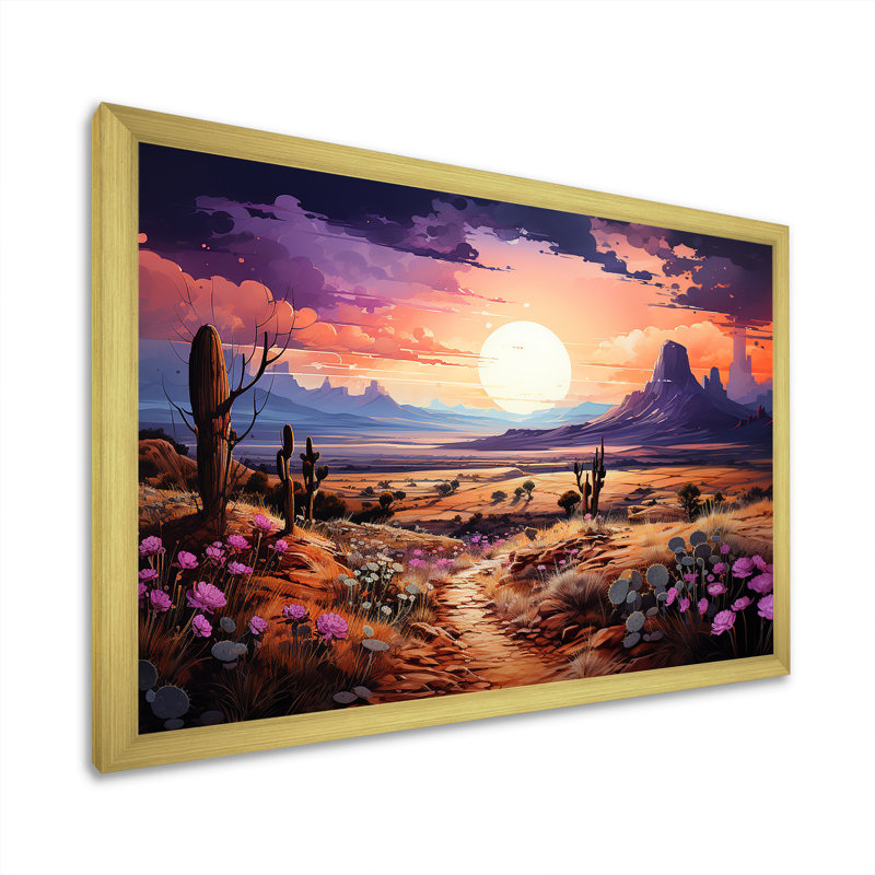 Violet Vista cactus - impressions sur toile de cactus, Encadrement doré, H 34 po x l 44 po x P 1,5 po