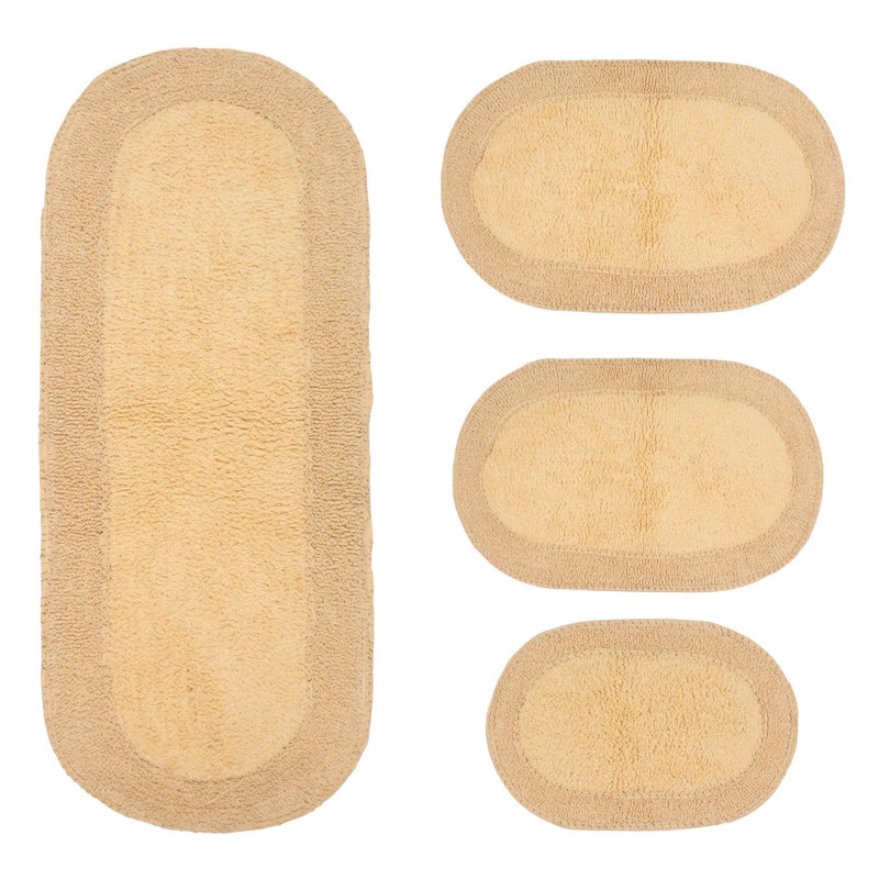 Eveland Runner 100% Cotton Non-Slip 4 Piece Bath Rug Set, Butter