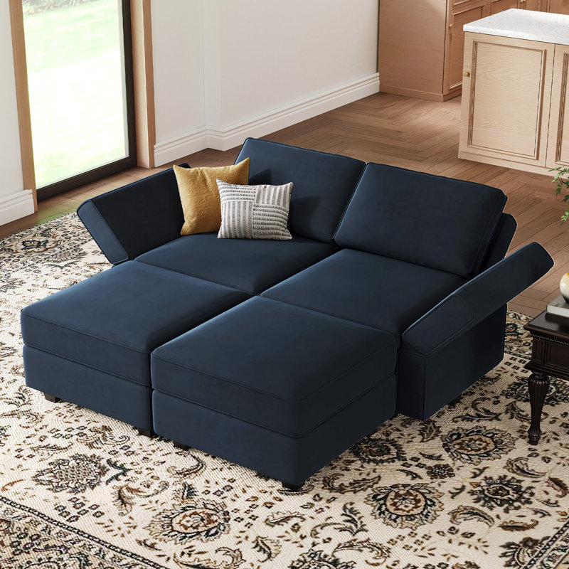 Canapé modulaire avec rangement 63,8 po Nakash, Velours bleu