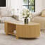 Table basse ovale cannelée avec rangement pour le salon, bois d'hévéa massif, 1 tablette et 2 portes de rangement ouvertes, 47 po-1650468216