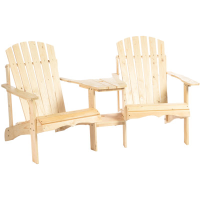 Wooden Chair For Two - Outdoor Fire Pit Chairs With Table & Umbrella Hole, Patio Deck Lawn Pool Backyard, Ergonomic Rustic Natural Wood Couples Hole Wood, Quality Materials