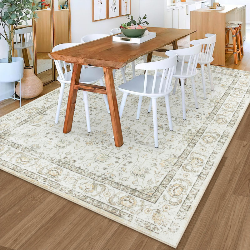 Tapis lavable pour tapis de chambre à coucher, tapis floral rétro antidérapant, Rectangle 6 pi x 9 pi