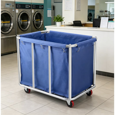 Commercial Laundry Cart with Wheels, 470L Large Capacity Heavy Duty Stainless Steel Frame, Waterproof Oxford Bag, 440 lbs Load Capacity for Hotels, Hospitals, and Warehouse Use