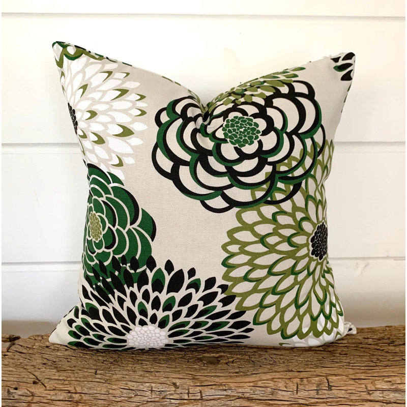  Housse de coussin en coton, 19,5 po x 19,5 po, Floral, Vert / noir