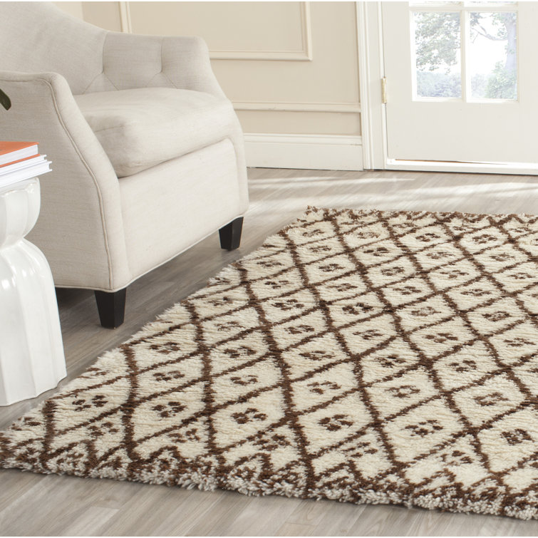 Alumita Hand Tufted Nz Wool/Cotton Geometric Rug in Ivory/Brown