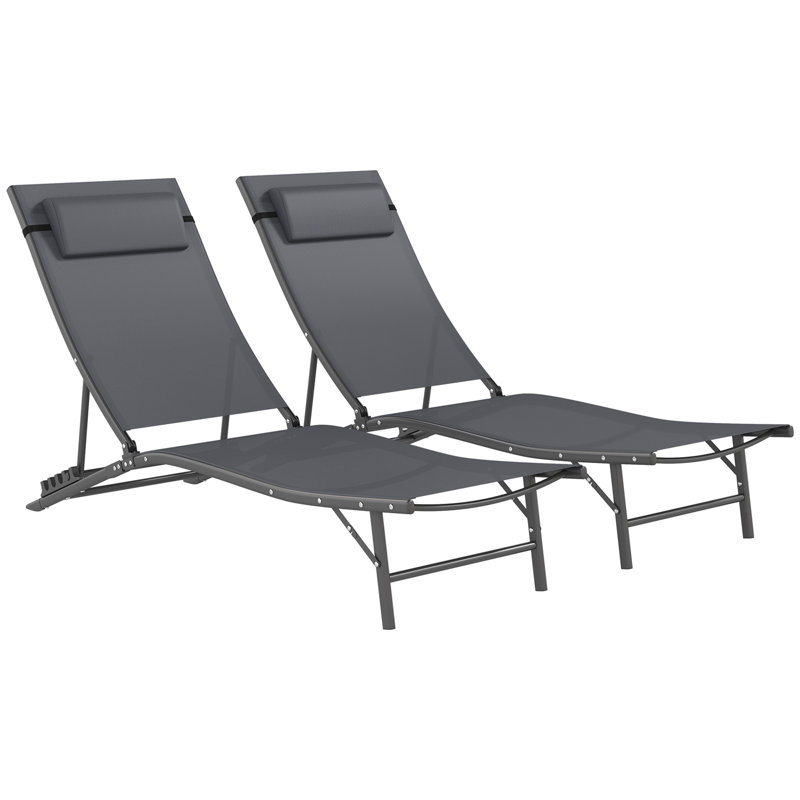 Lounge Chair Outdoor Set of 2, Folding Adjustable Chaise Lounge