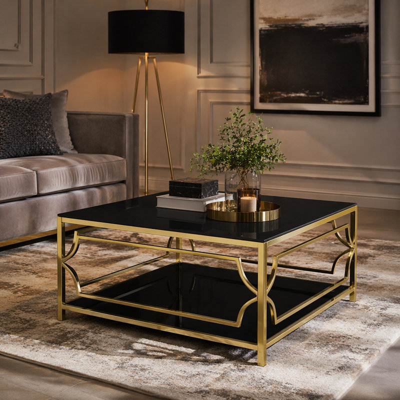 Square Glass Metal Frame Coffee Table