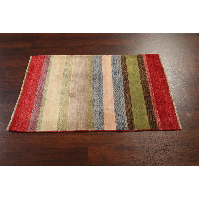 Tapis multicolore noué à la main de conception unique de 2 pi 6 po x 3 pi 11 po Gabbeh Kashkoli