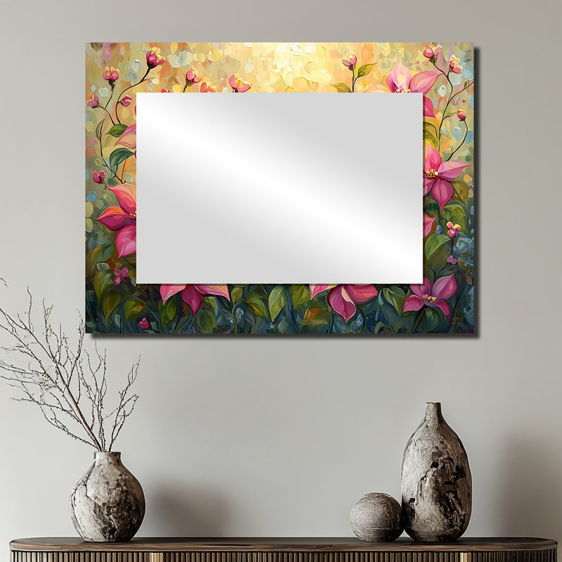 Spring Poinsettias Festive Petal Dance II - Art mural miroir décoratif floral - imprimé sur métal, 24 po x 32 po