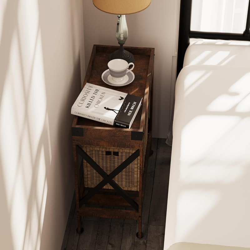 Slim Side Table With Charging Station, Built-In USB Ports And Power Outlets, Compact Design For Small Spaces, Modern End Table With Secure Lid