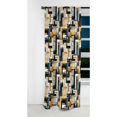 Metropolitan Neutral Color Geometric - Abstract Geometric Velvet Blackout Curtain - 1 Panels