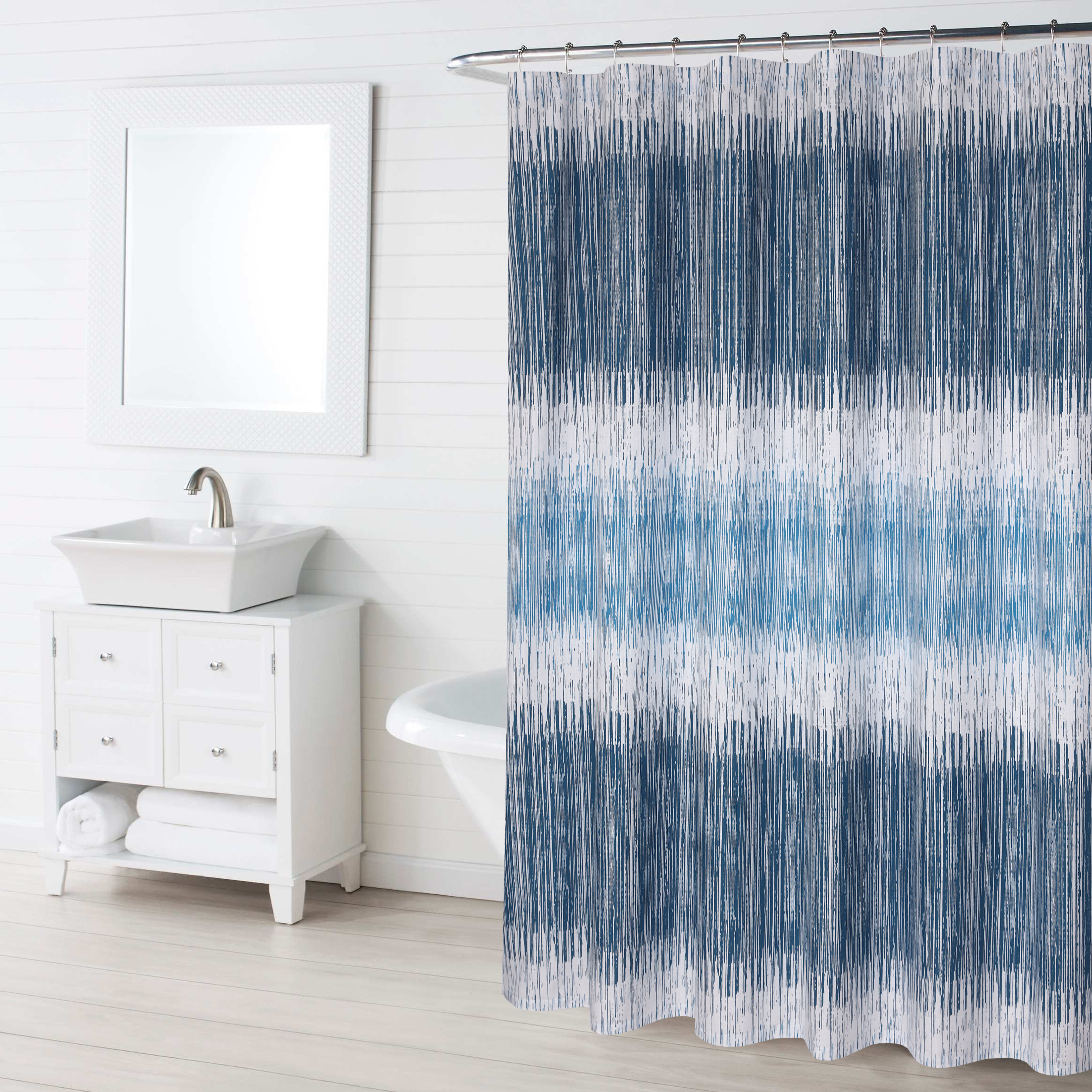 Ruvanti Shower Curtain Poly Cotton Single Shower Curtain Striped Nautical  Hookless Standard 72x72 inches