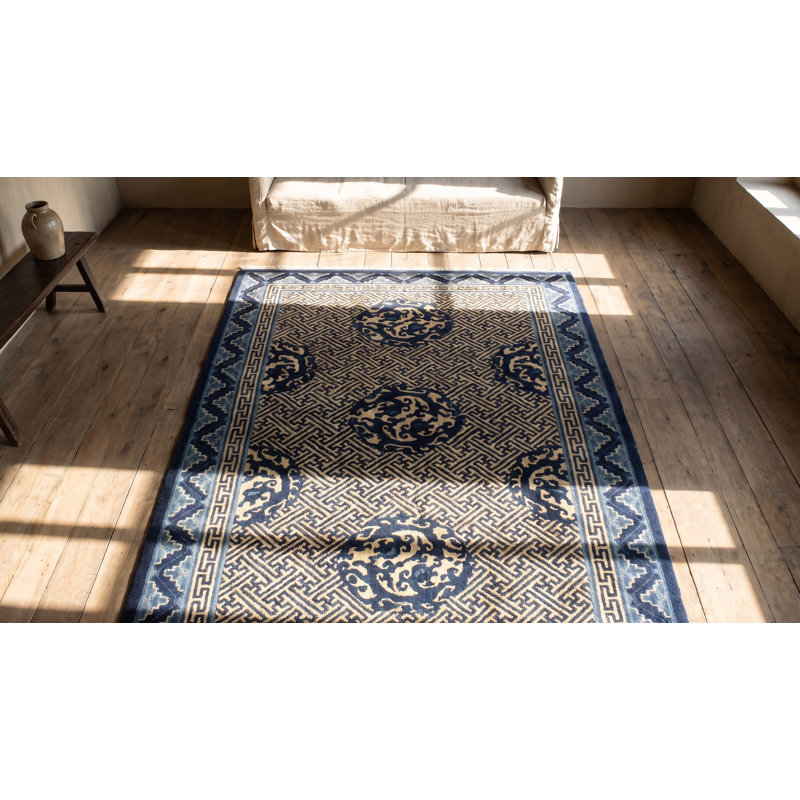 Blue Wool Antique Rectangle Hand Knotted Pile 1920s Rug