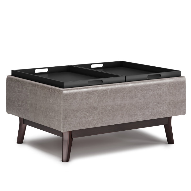 Owen Mid Century Modern Distressed Grey Storage Ottoman with Tray Top