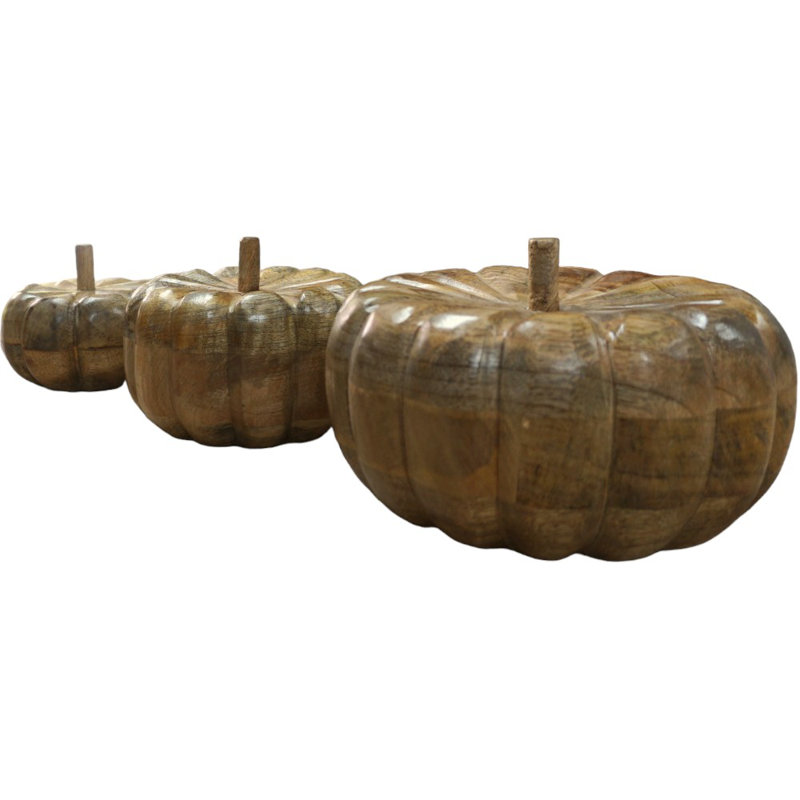 Set Of 3 Solid Wood Pumpkins 