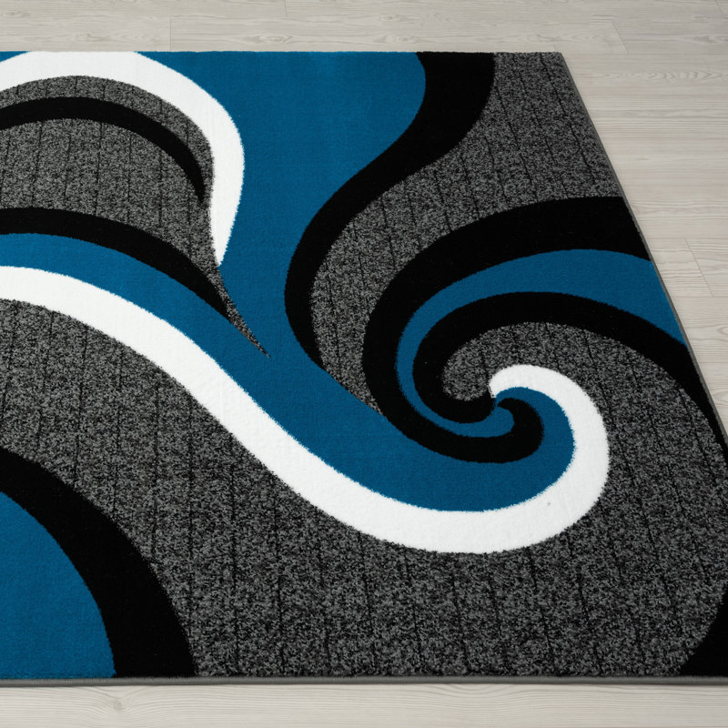 Tapis turquoise à motif abstrait Anghelina, Rectangle 5 pi 2 po x 7 pi 2 po