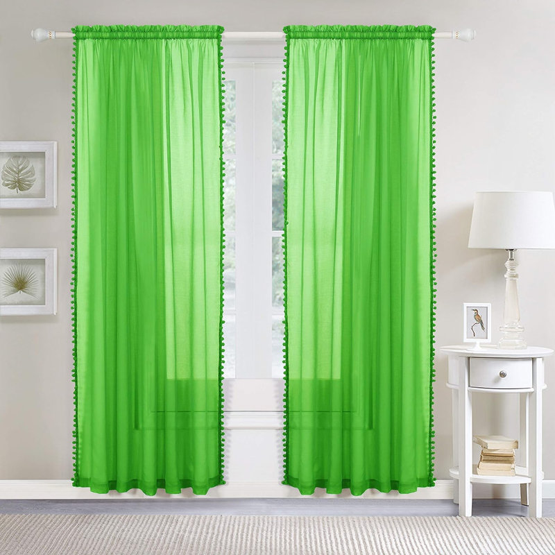 Aeian Semi Sheer Curtain Pair, 40" W x 84" L, Green