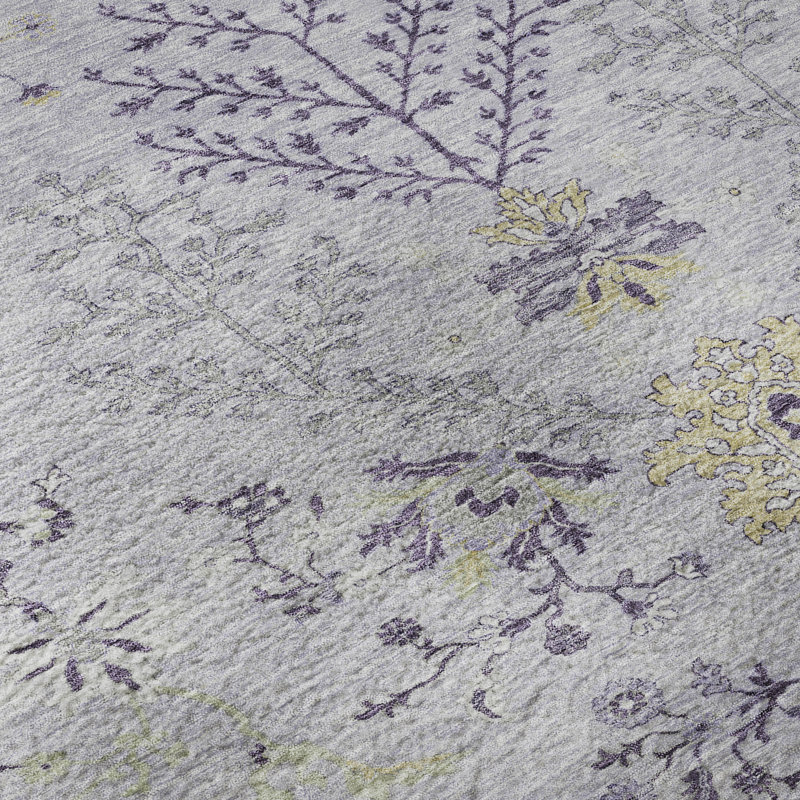 Premium Machine Washable Gurubaksh AMF1156 Floral Rug, Rectangle 9 pi x 12 pi
